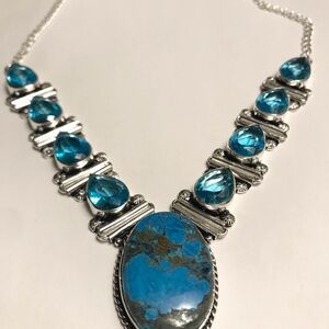 Turquoise Blue Topaz Stamped 925 Sterling Silver Necklace